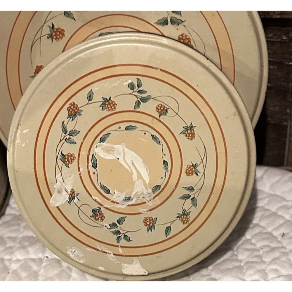 Vintage Metal‎ Tin Canister Set Of 4 Nesting Containers Some Wear Cottage Core